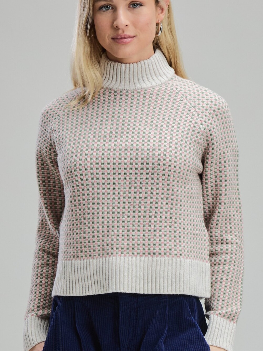 Mock Neck Sweater With Check Pattern